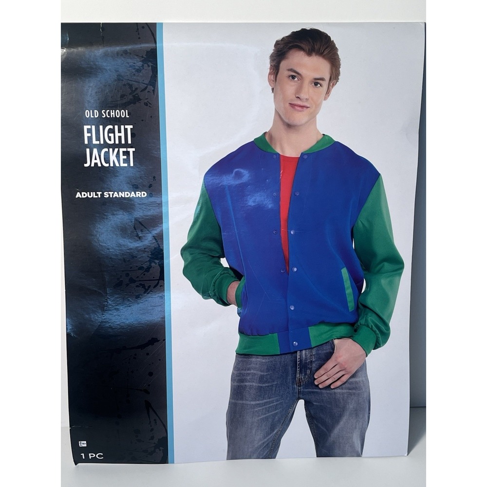 Old School Flight Jacket Adult Costume Blue Green 80s 90s Halloween NWT